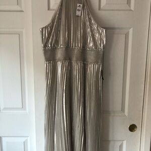 Express Metallic Silver Pleated Dress